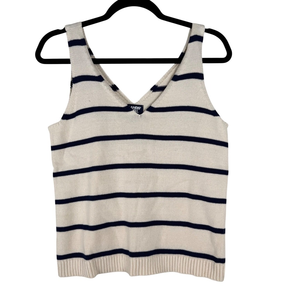 Lands' End‎ Drifter Striped Knit Tank Top Cream Navy Preppy Sleeveless Casual Sm